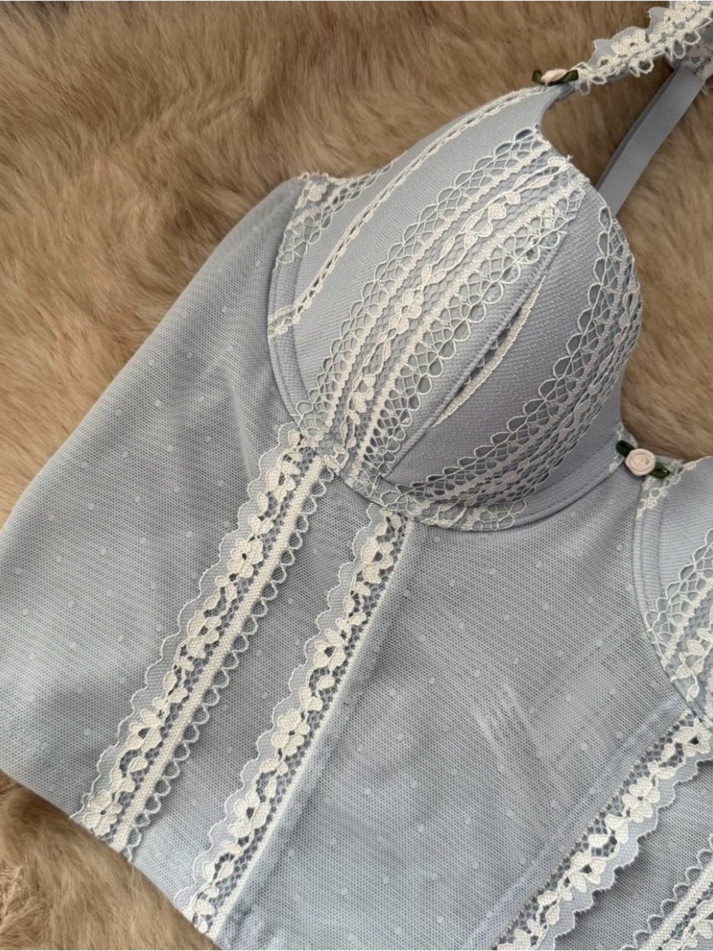 PINK Victoria's Secret Powder Blue Lace-Trim Bustier
